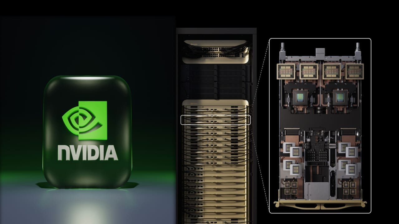 Nvidia CEO Jensen Huang presenting the new Rubin AI chip at GTC 2025