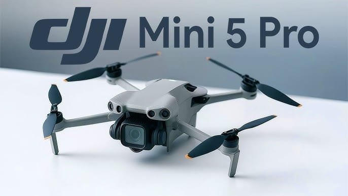 DJI Mini 5 Pro drone flying outdoors with 1-inch sensor