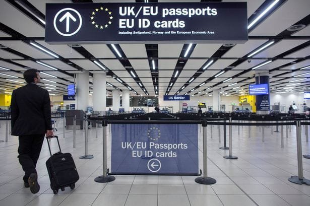 EU Border System EES biometric passport scanning at Schengen checkpoint
